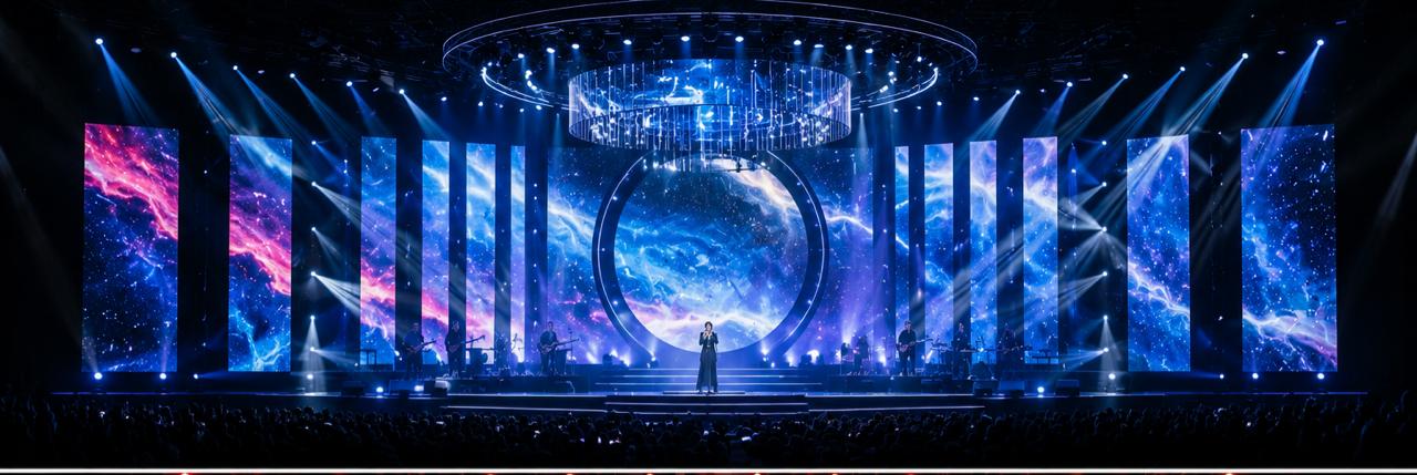 Large event stage with LED screens and lighting